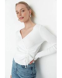 WOVCOR - Wrap Ribbed Knit Sweater W/ Ruched Side Detail - Lyst