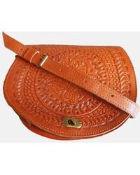 Berber Leather - 'The Temara' Embossed Leather Saddle Bag - Lyst