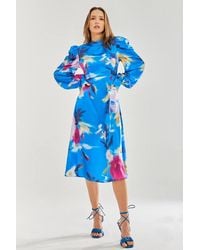 Liquorish - Floral Satin Cut Out Back Midi Dress - Lyst