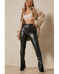 MissPap - Leather Look Side Split Skinny Trouser - Lyst