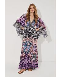 Coast - Tropical Placement Print Mega Ruffle Sleeve Maxi Dress - Lyst