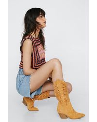 Nasty Gal - Faux Suede Cut Out Cowboy Boots - Lyst