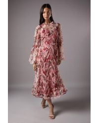 Coast - Long Sleeve Applique Floral Midi Dress - Lyst