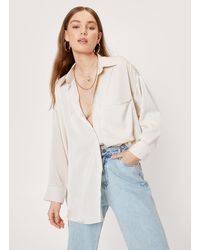 Nasty Gal - Satin Oversized Long Sleeve Pocket Shirt - Lyst