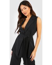 Boohoo - Sleeveless Belted Tailored Blazer - Lyst