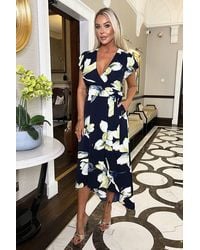 AX Paris - Floral Print Short Sleeve Belted Wrap Midi Dress - Lyst