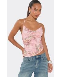 EGO - Strappy Cowl Neck Ruched Floral Lace Top - Lyst