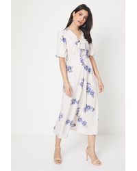 Dorothy Perkins - Ivory Tie Front Button Through Midi Dress - Lyst