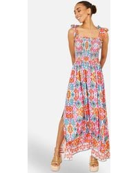 Yumi' - Multicolour Ikat Print Maxi Viscose Sun Dress - Lyst