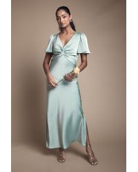 Oasis - Satin Twist Front Angel Sleeve Midi Bridesmaid Dress - Lyst