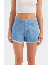 Hiccup - Denim Solid High Waist Shorts - Lyst