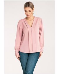 Love Lace - Satin Long Sleeve V Neck Blouse With Buttons - Lyst