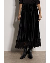 Apricot - Pleated Velvet Lace Trim Midi Skirt - Lyst