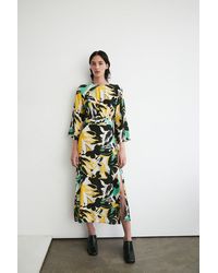 Warehouse - Abstract Floral Belted Midi Dress - Lyst