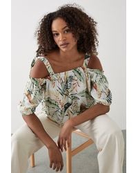 Dorothy Perkins - Tropical Tie Shoulder Bardot Top - Lyst
