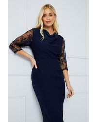Wallis - Petite Occasion Cowl Neck Lace Sleeve Formal Dress - Lyst