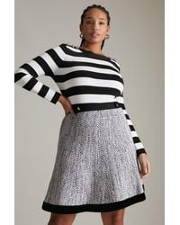 Karen Millen - Plus Size Striped Tweed Knit Military Trim Dress - Lyst