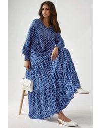 Hiccup - Printed Crew Neck Viscose Maxi Dress - Lyst