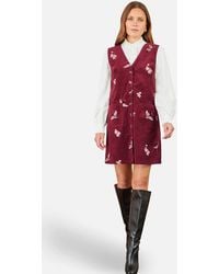 Yumi' - Crane Embroidery Button Up Pinafore Dress - Lyst