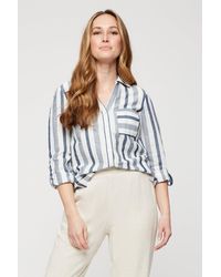 Dorothy Perkins - Navy Wide Stripe Open Collar Linen Shirt - Lyst