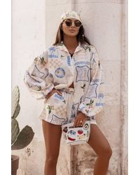 Love Lace - Summer Linen Relaxed Long Sleeve Short Set - Lyst