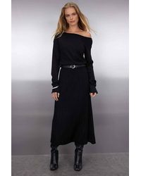 WOVCOR - Off-Shoulder Ribbed Knit Belted Maxi Dress - Lyst