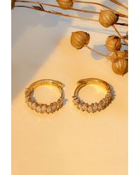 MUCHV - Gold Small Hoop Earrings With Sparkling Baguette Stones - Lyst