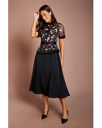 Coast - Lace Bodice Short Sleeve Satin Skirt Midi Dress - Lyst