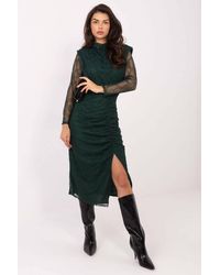 Love Lace - Elegant Lace Midi Evening Dress With Slit - Lyst