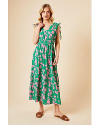 Dorothy Perkins - Floral Tie Shoulder Shirred Waist Jersey Midi Dress - Lyst