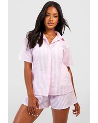 Boohoo - Cotton Pinstripe Oversized Short Sleeve Pajama Shirt - Lyst