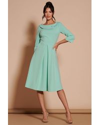 Jolie Moi - 3/4 Sleeve Fold Neck Midi Dress - Lyst