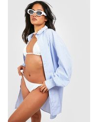 Boohoo - Pinstripe Oversized Beach Shirt Dress - Lyst