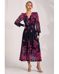 Jolie Moi - Long Sleeve Printed Lace Maxi Dress - Lyst