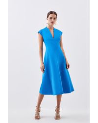 Karen Millen - Petite Tailored Seam Detail High Neck Full Skirt Midi Dress - Lyst