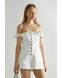Shnoo - Off Off-The Shoulder Denim Playsuit - Lyst