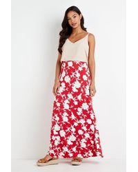 Wallis - Red Floral Jersey Maxi Skirt - Lyst