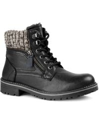 Pavers - Knitted Cuff Zip Design Lace Up Ankle Boots - Lyst