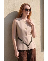 WOVCOR - Fitted Belted Vest W/ Button Detail Sleeveless Tailored - Lyst