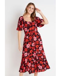 Wallis - Black And Red Floral Square Neck Dress - Lyst
