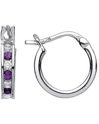 Jewelco London - Silver Purple Cz Channel Set Eternity Hoop Earrings 12mm - Gve416-amy - Lyst