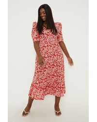 Dorothy Perkins - Curve Red Floral Tiered Short Sleeve Midi Dress - Lyst