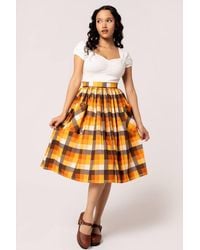 Hell Bunny - Autumn Check Cotton Midi Skirt With Front Pockets & Button Detail - Lyst
