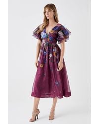 Coast - Ruffle Sleeve Placement Print Full Skirt Midi Dress - Lyst