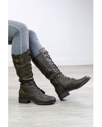 AJVANI - Lace Up Military Combat Biker Style Calf Boots - Lyst