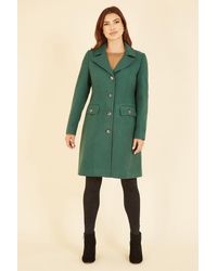 Yumi' - Green Military Button Through Coat - Lyst