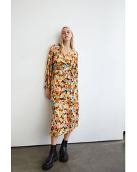Warehouse - Floral Wrap Front Belted Midi Dress - Lyst