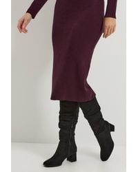Dorothy Perkins - Carla Faux Suede Ruche Medium Block Heel Knee Boots - Lyst