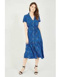 Yumi' - Blue Animal Print Midi Shirt Dress - Lyst