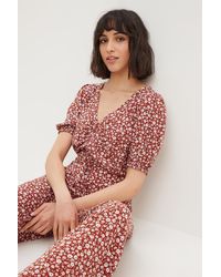 Dorothy Perkins - Tall Red Tiny Ditsy Ruched Front Jumpsuit - Lyst